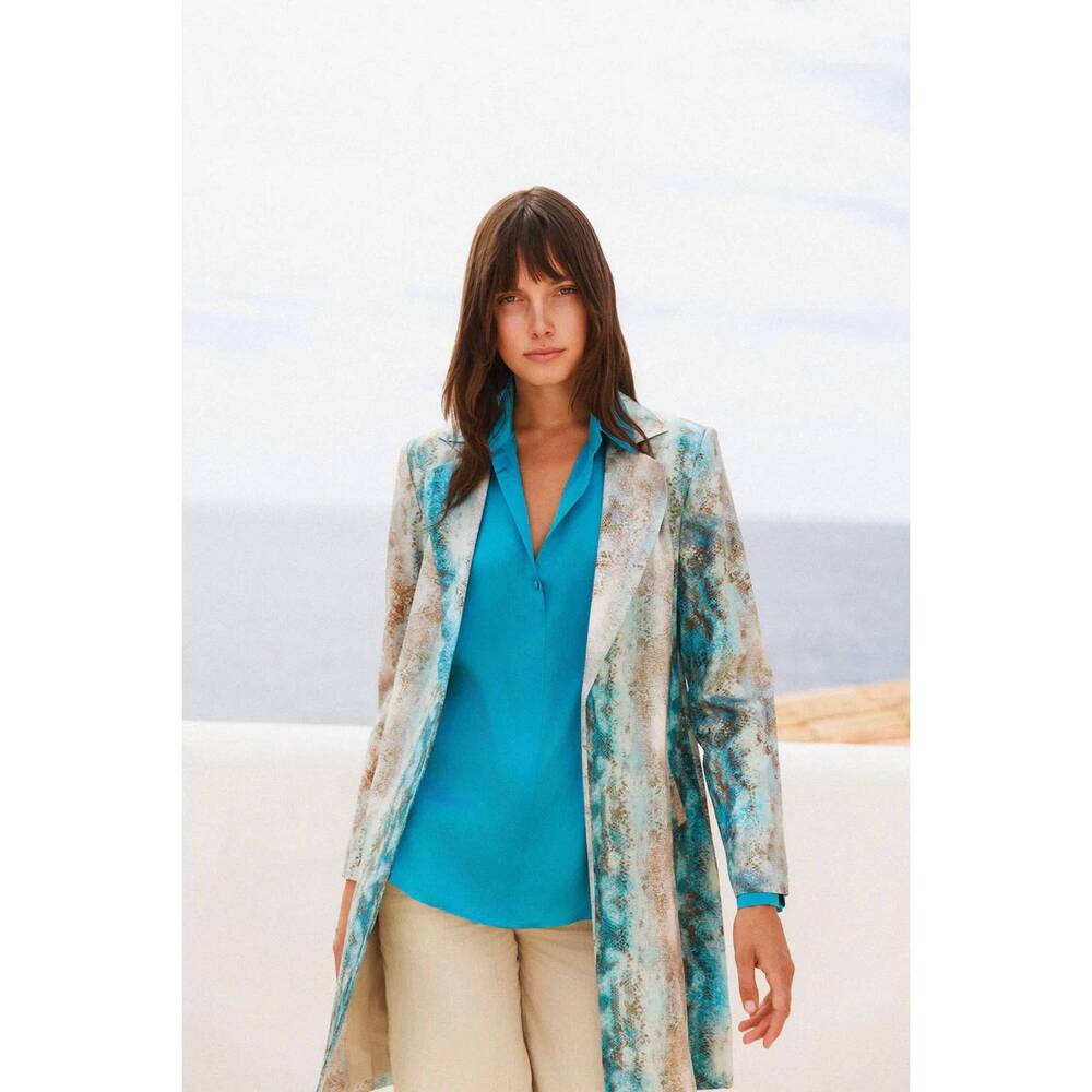 NEW CATHERINE GEE lexi car coat in aqua snake